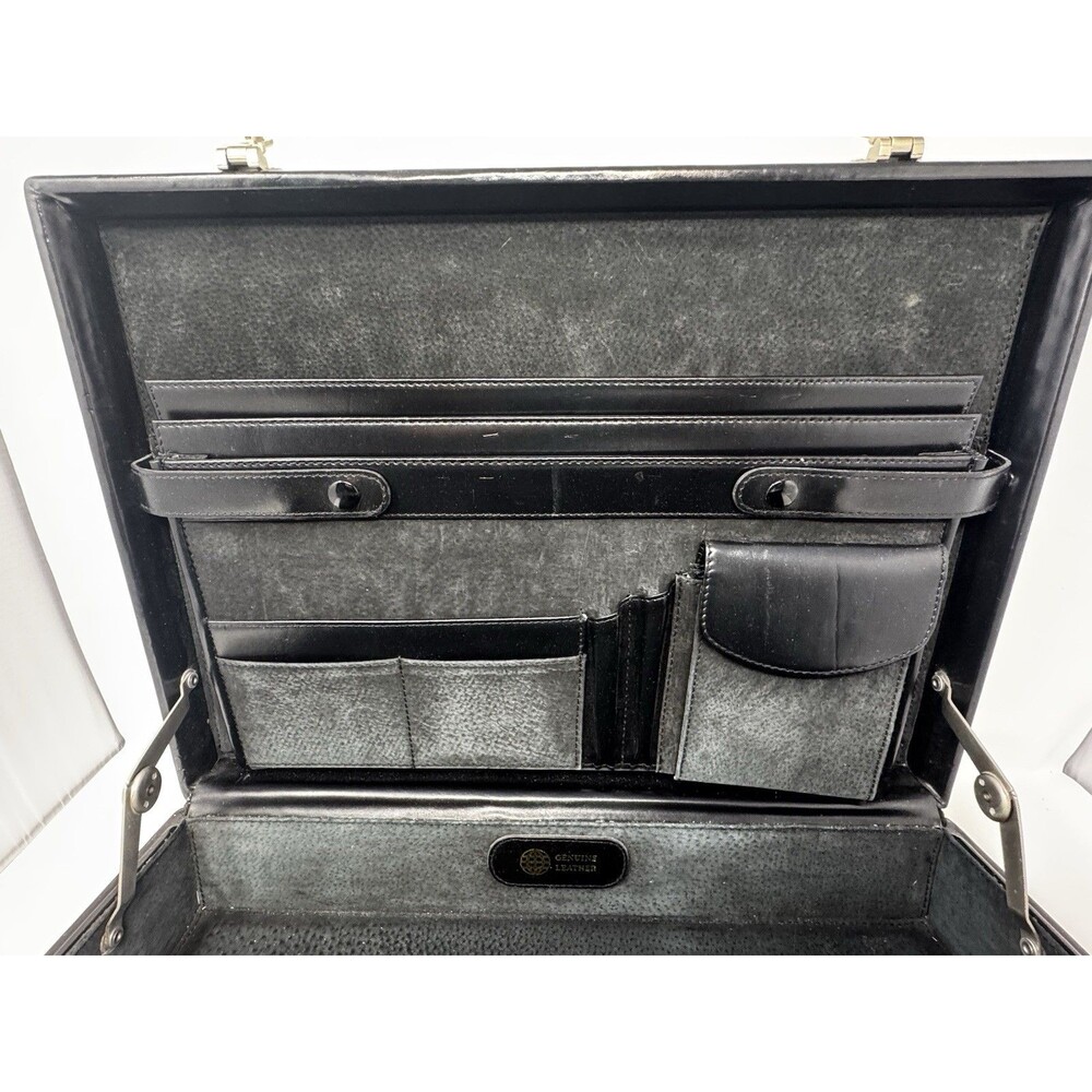 Vintage Fu Serng Black Leather Briefcase Attache Case Combo Lock 18x13.5x4 - Picture 6 of 11